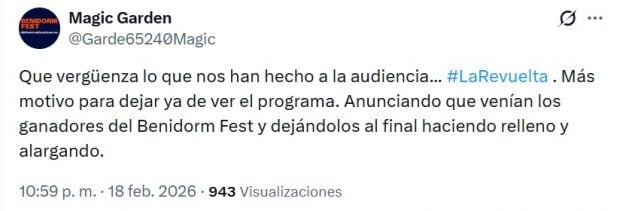 Una de las quejas de los espectadores de La Revuelta al trato a los ganadores de Benidorm Fest (X).