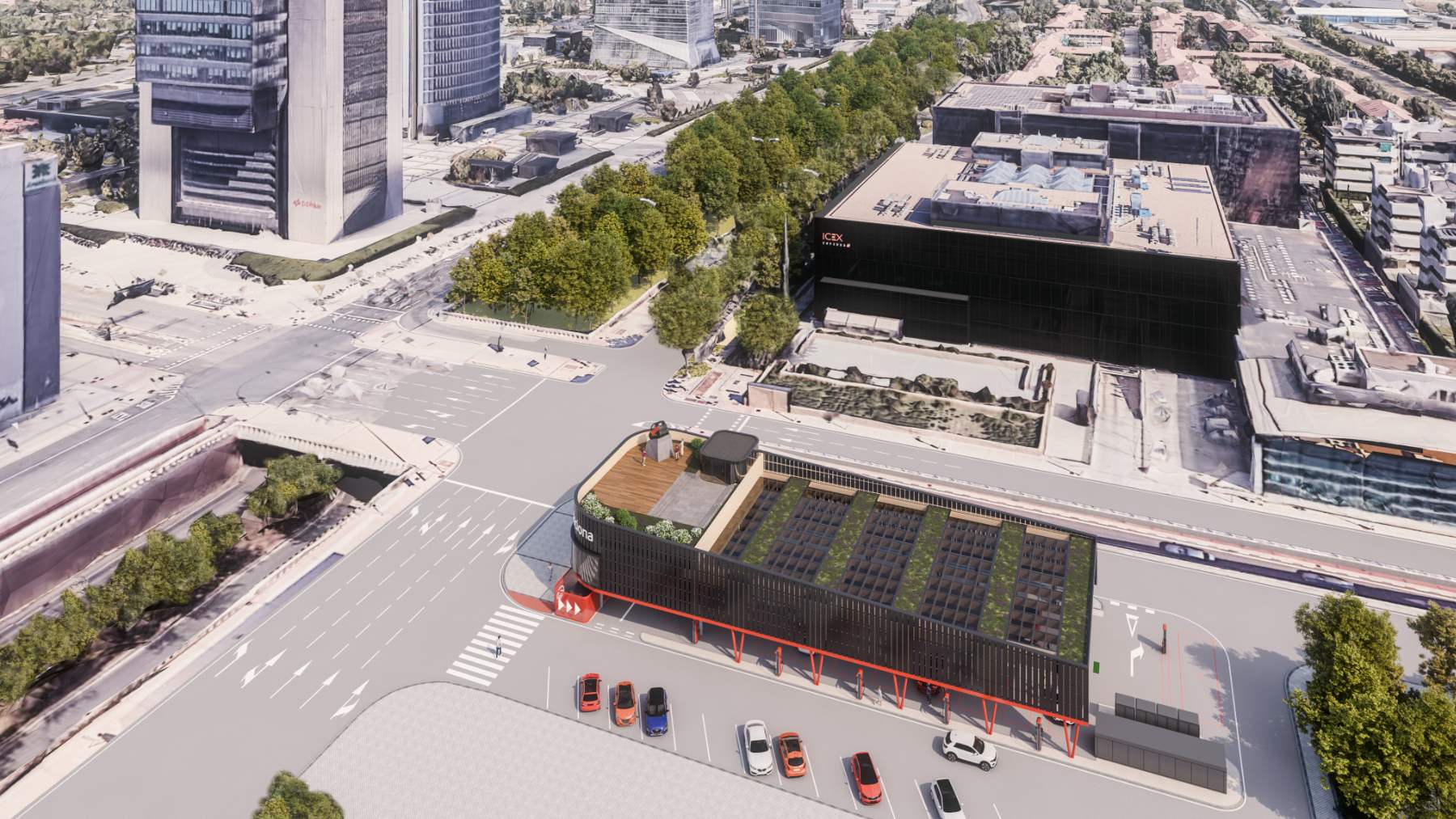 Recreación del proyecto de electrolinera en el paseo de la Castellana.