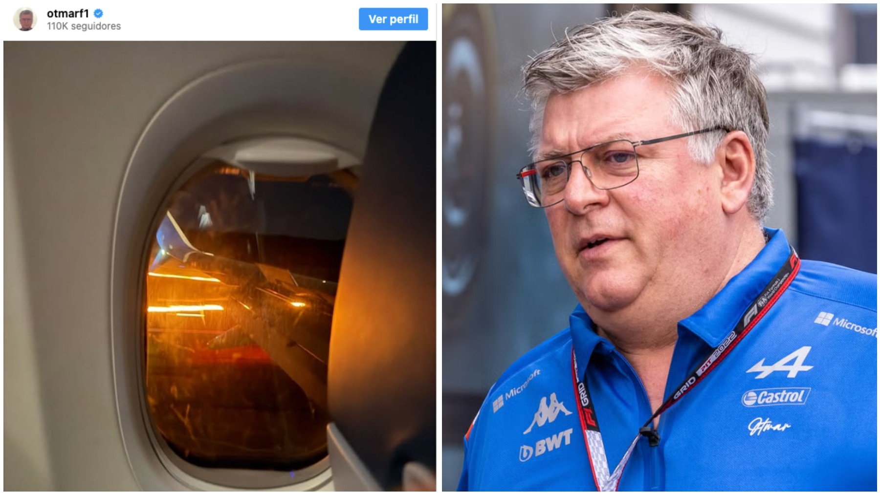 Otmar Szafnauer, ex jefe de Fernando Alonso en Alpine, sale ileso tras un fallo de motor en un vuelo
