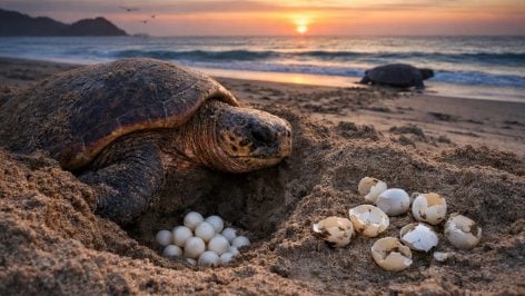 Recreación artística de tortugas marinas. Foto: elaboración propia