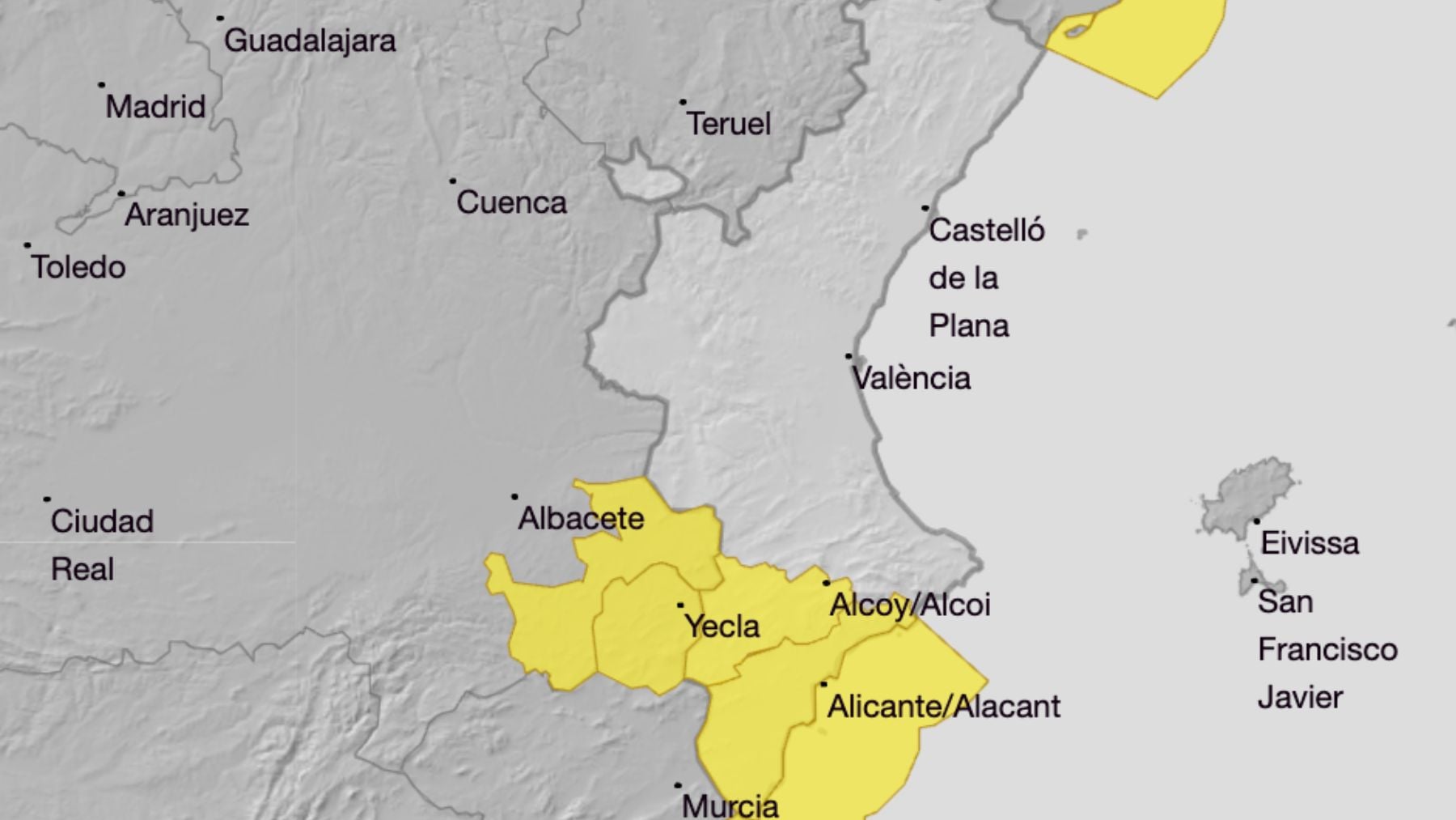La AEMET pone a la Comunidad Valenciana en alerta amarilla: aviso de lluvias y barro