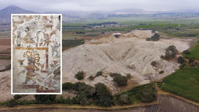 Mural de reina Moche en su trono hallado en la región arqueológica de Pañamarca en Perú. (Fotos de Lisa Trever)