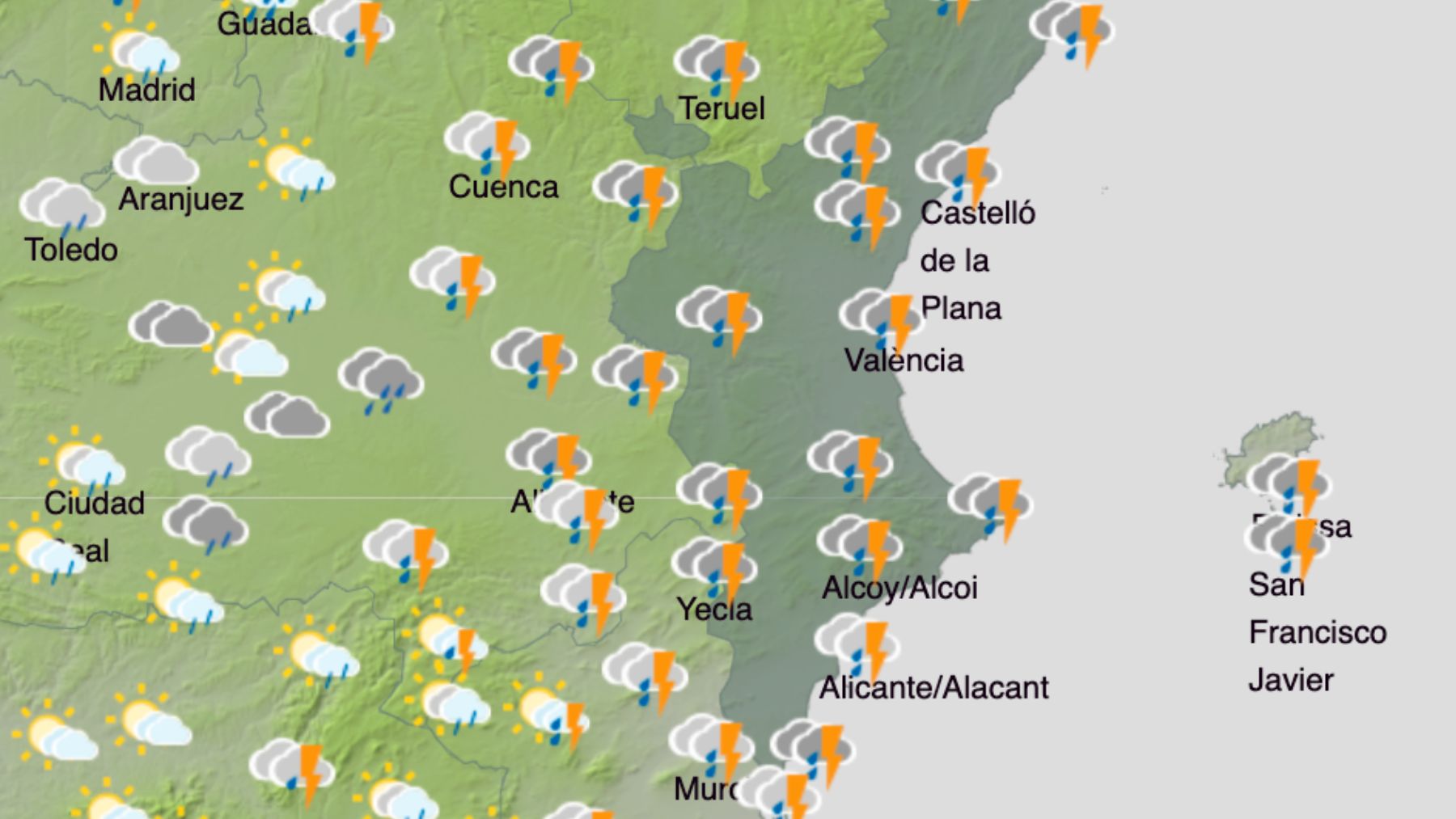 El mapa del tiempo en la Comunidad Valenciana. (Foto: AEMET)