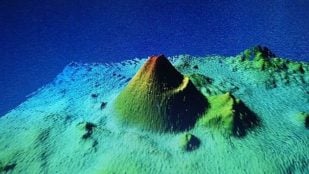 Imagen 3D del volcán submarino de Enmedio en Canarias. / IEO-CSIC