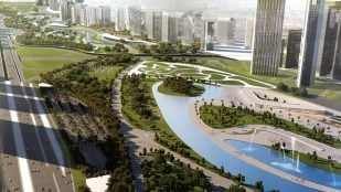 El Green River es un río artificial de 35 km que cruza el desierto para refrescar la nueva capital egipcia. Este cauce aprovecha las aguas residuales tratadas para regar un ecosistema de parques que sirve de pulmón a la ciudad. (Foto: Urban Development Consortium)