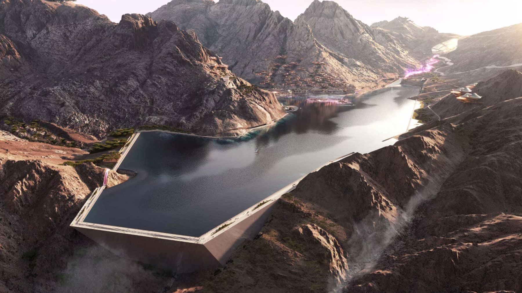 Arabia Saudí desafía cualquier lógica natural: construye 3 presas para crear un lago artificial de 2,8 km de largo