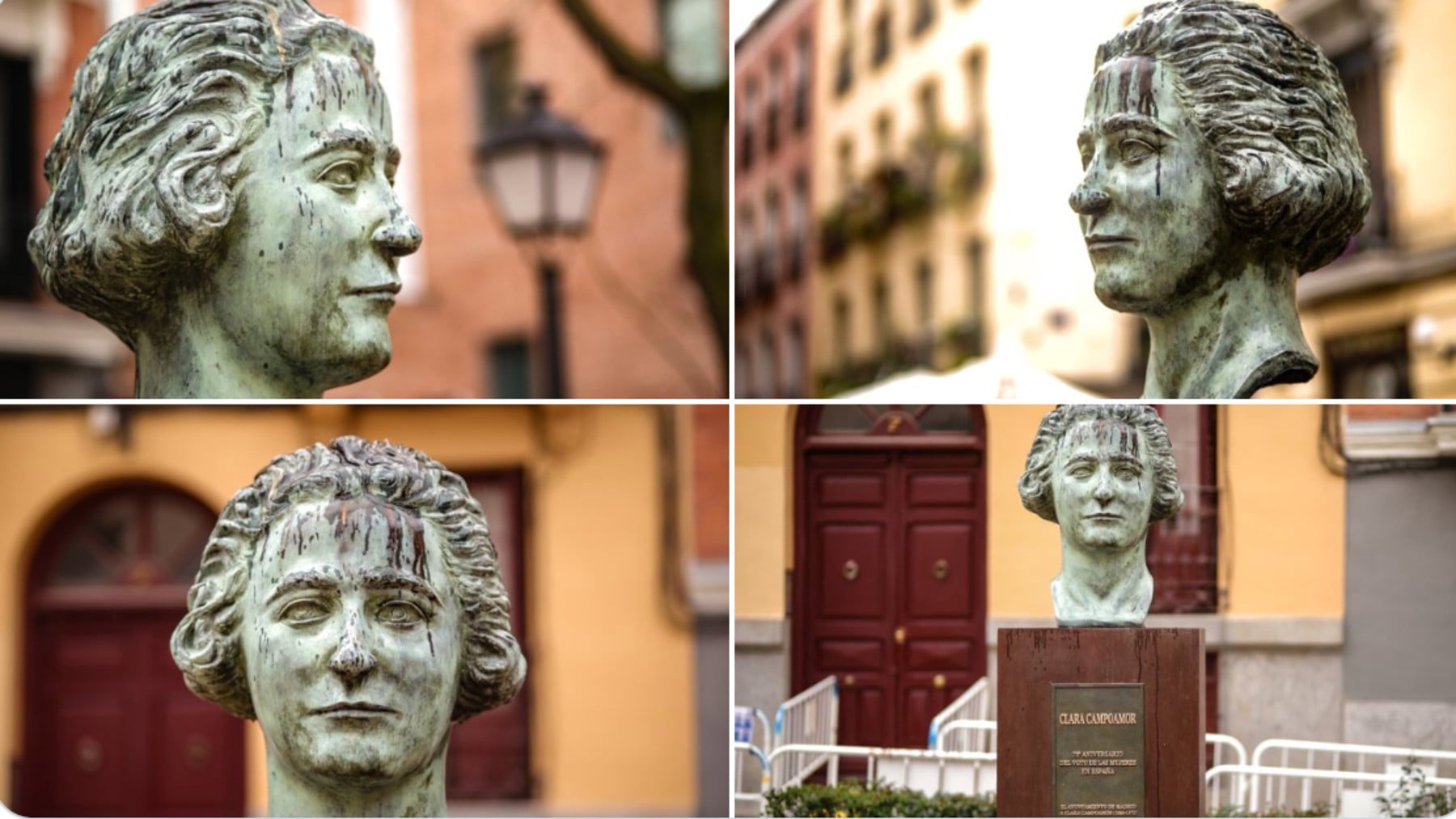 Los ataques al busto de Clara Campoamor que Reyes Maroto denunció como vandalismo son excrementos de paloma