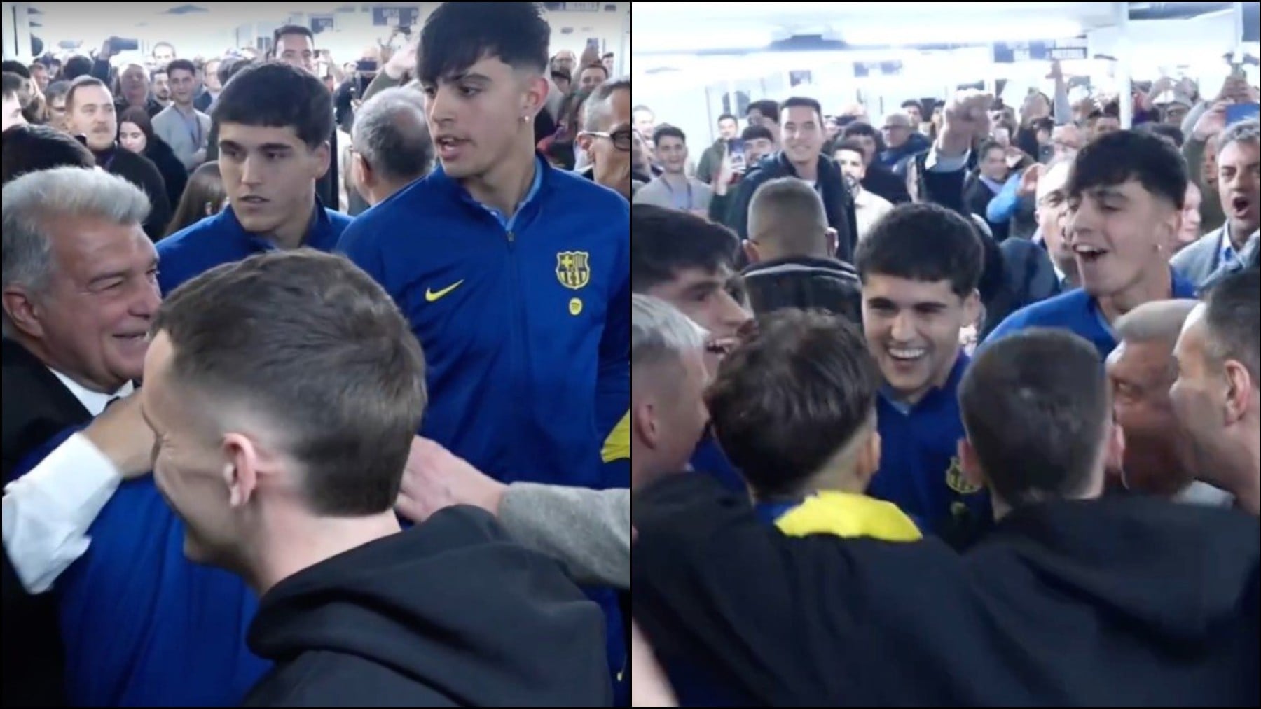 Locura en las elecciones del Barcelona: la plantilla acude a votar cantando y saltando ¡con Laporta!