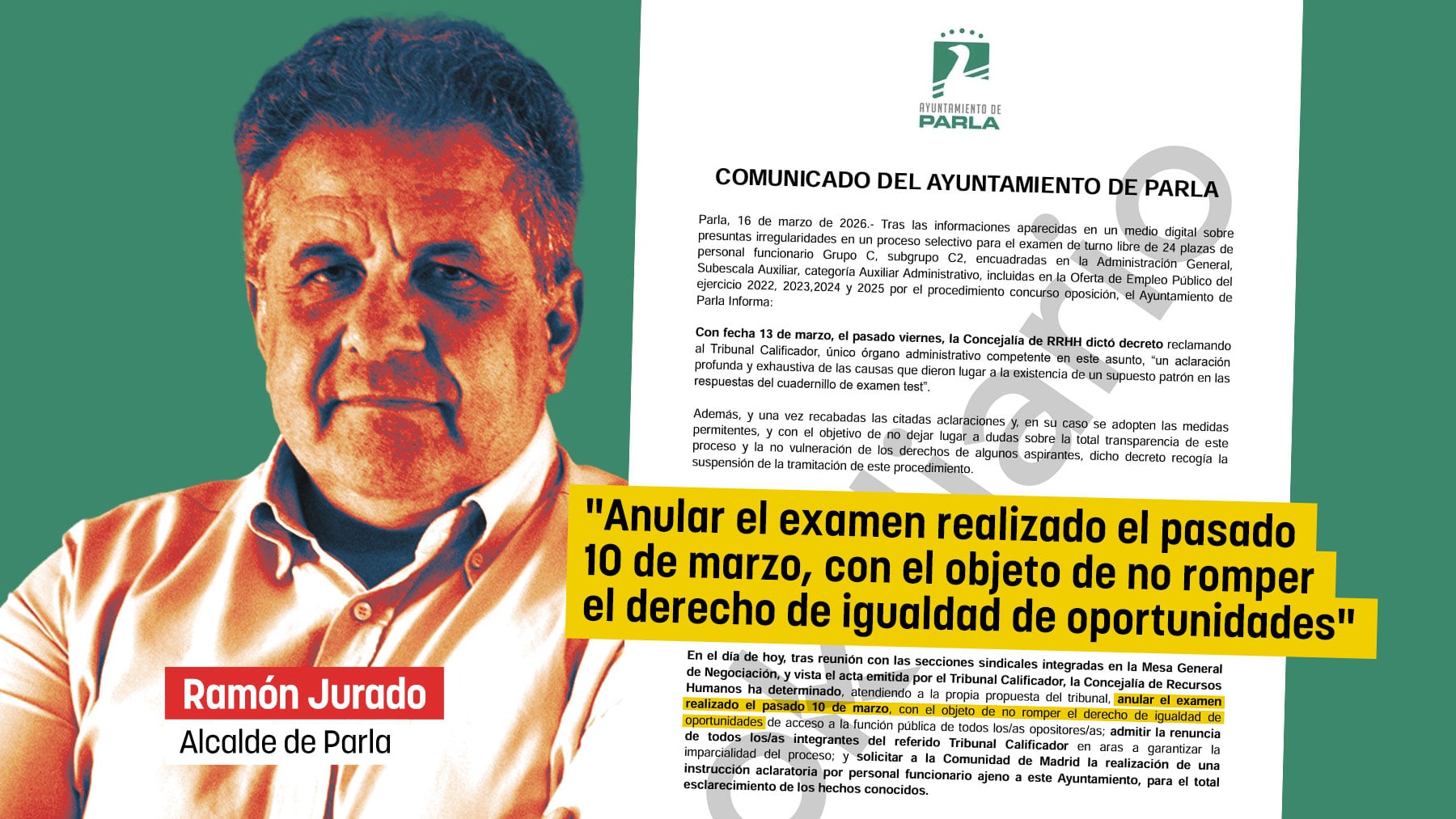 El Ayuntamiento de Parla anula las oposiciones amañadas con un patrón de signos que destapó OKDIARIO