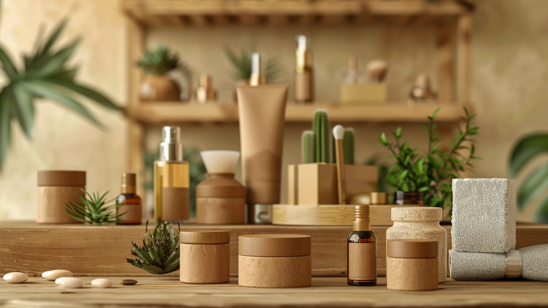 Diferentes productos de cosmética natural. Generado por IA.