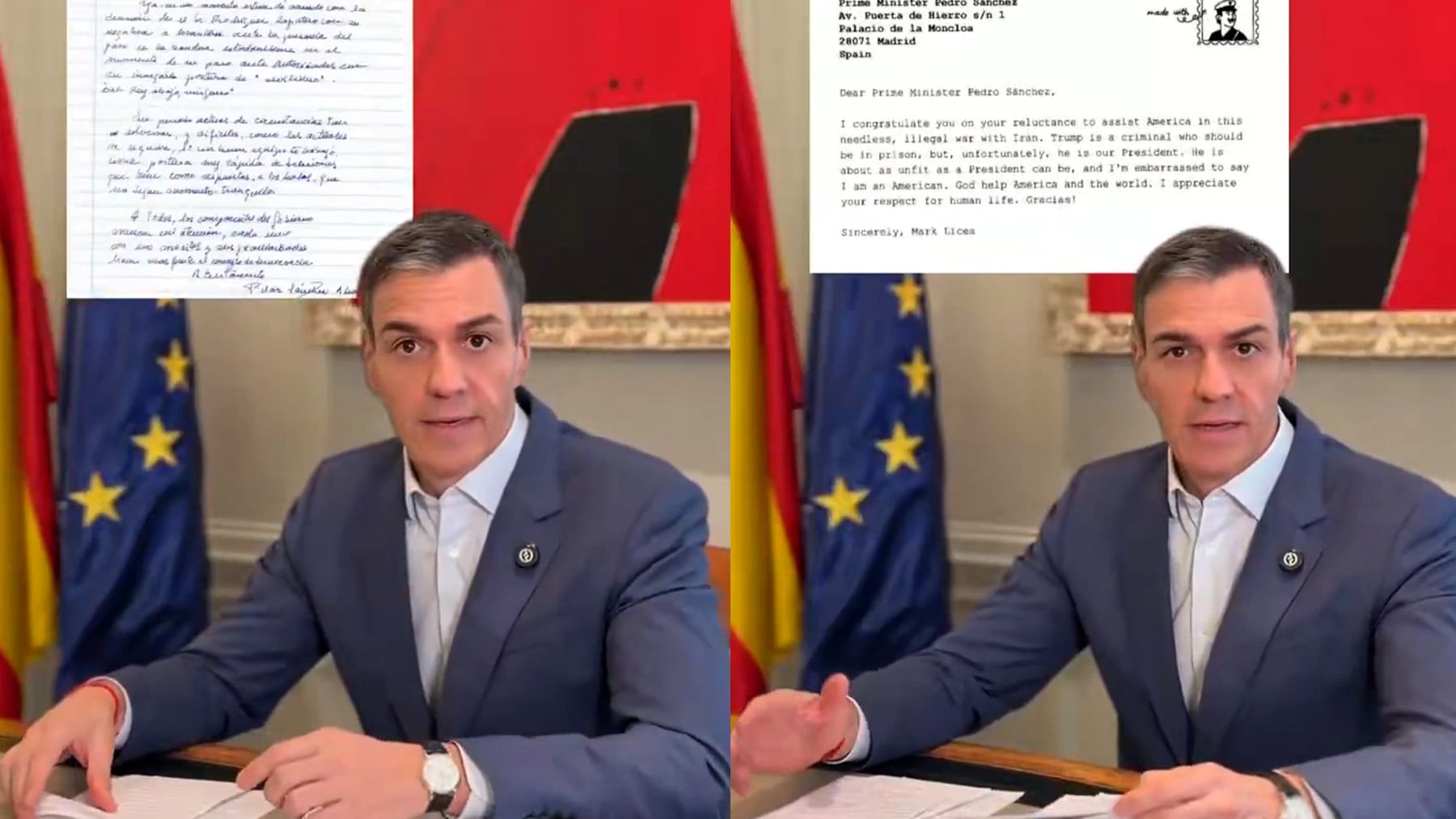Sánchez se graba un TikTok con supuestas cartas que le llegan de todo el mundo celebrando su