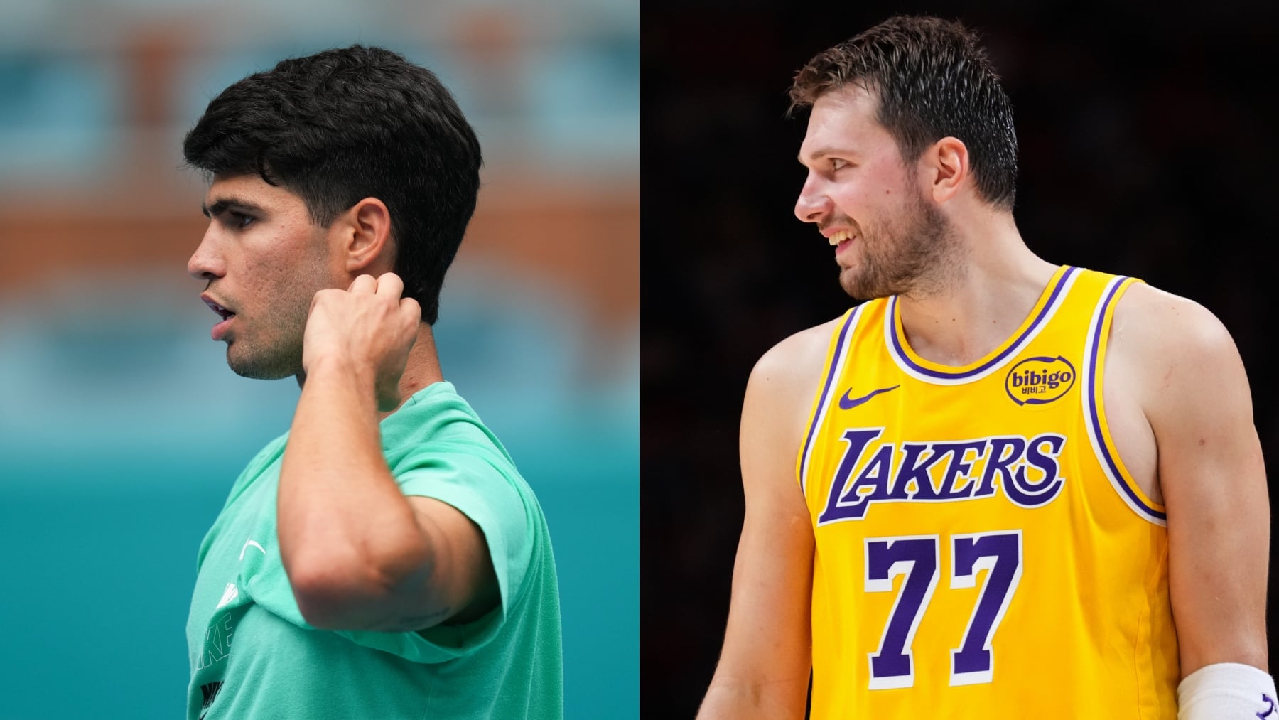 Carlos Alcaraz hace de talismán con Luka Doncic: apoya al esloveno en la pista en su partidazo en Miami