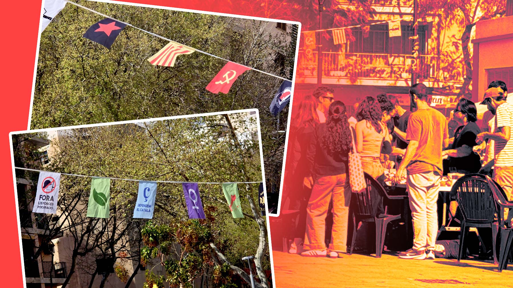 Banderas independentistas, de la URSS y contra la Policía en una barbacoa vecinal en un barrio de Palma