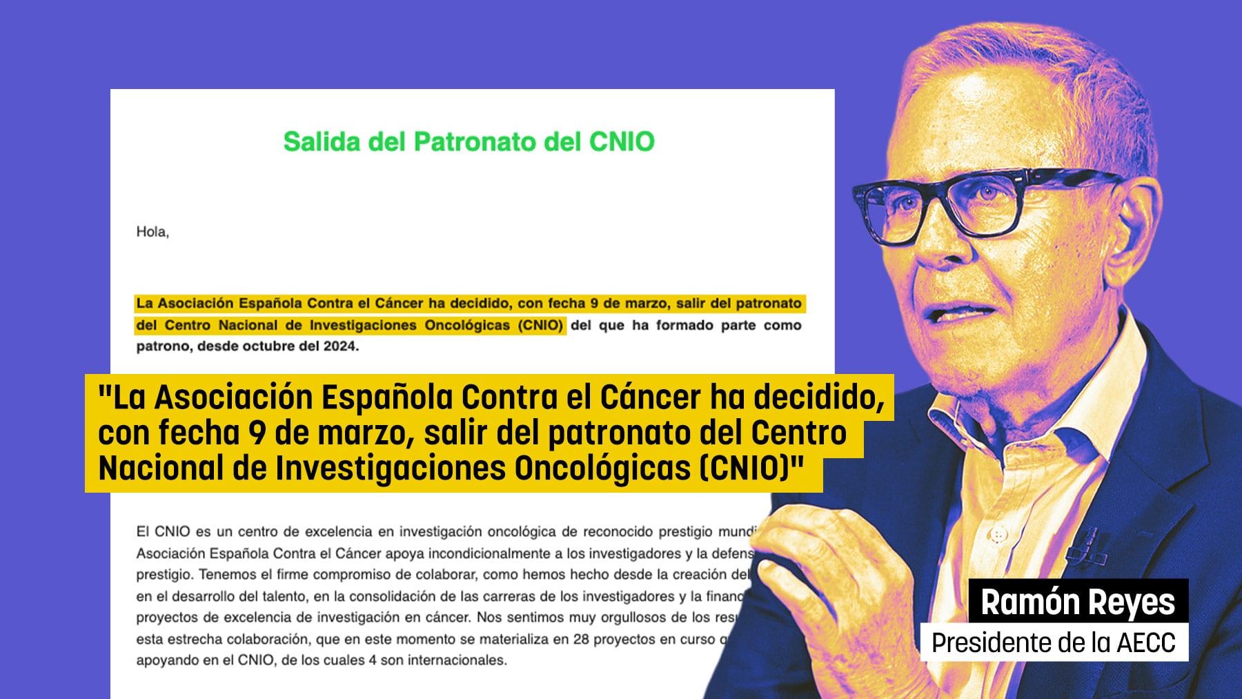 La Asociación Española contra el Cáncer se sale del patronato del CNIO tras la catarata de escándalos