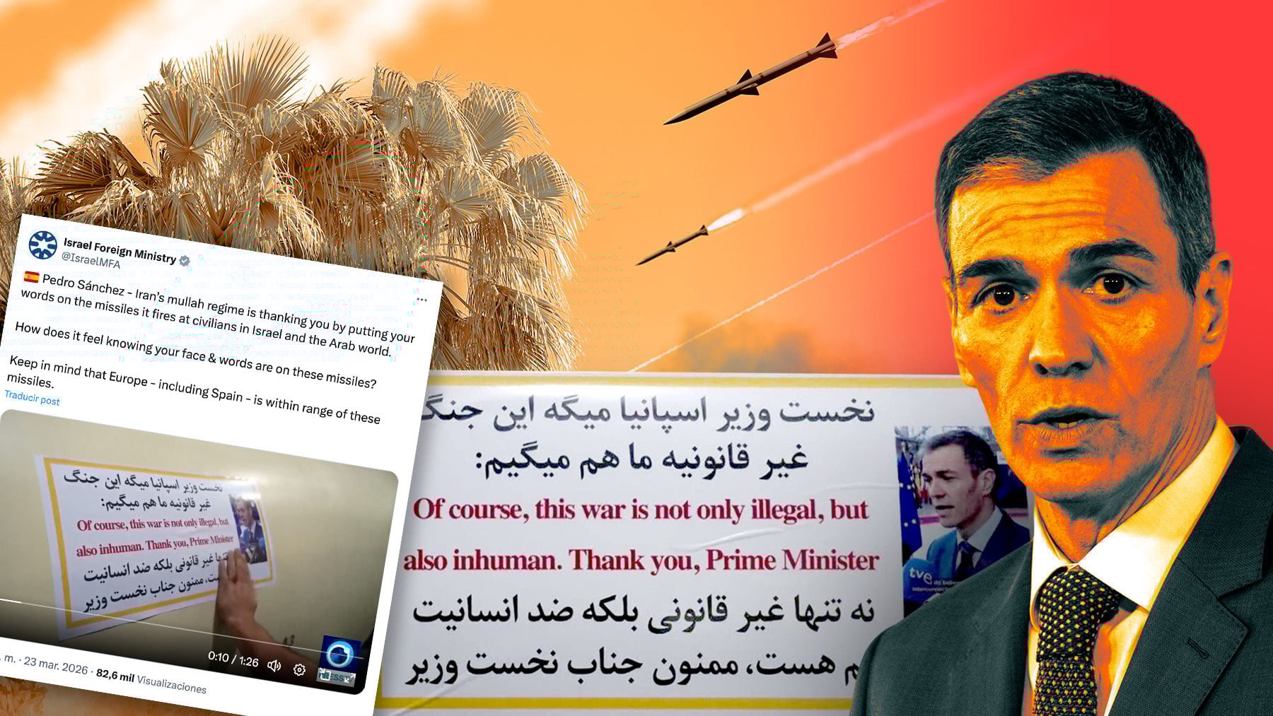 Israel a Sánchez: ¿Qué se siente al saber que tu rostro y tus palabras van en los misiles de los mulás de Irán?