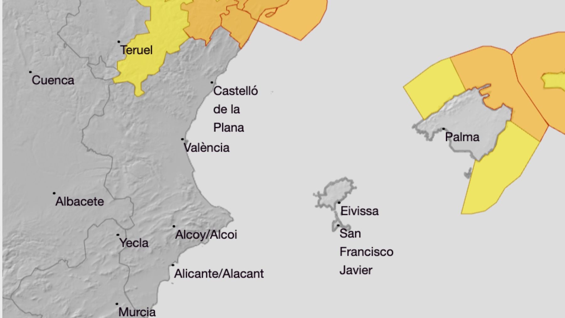 El mapa de alertas de la AEMET. (Foto: AEMET)