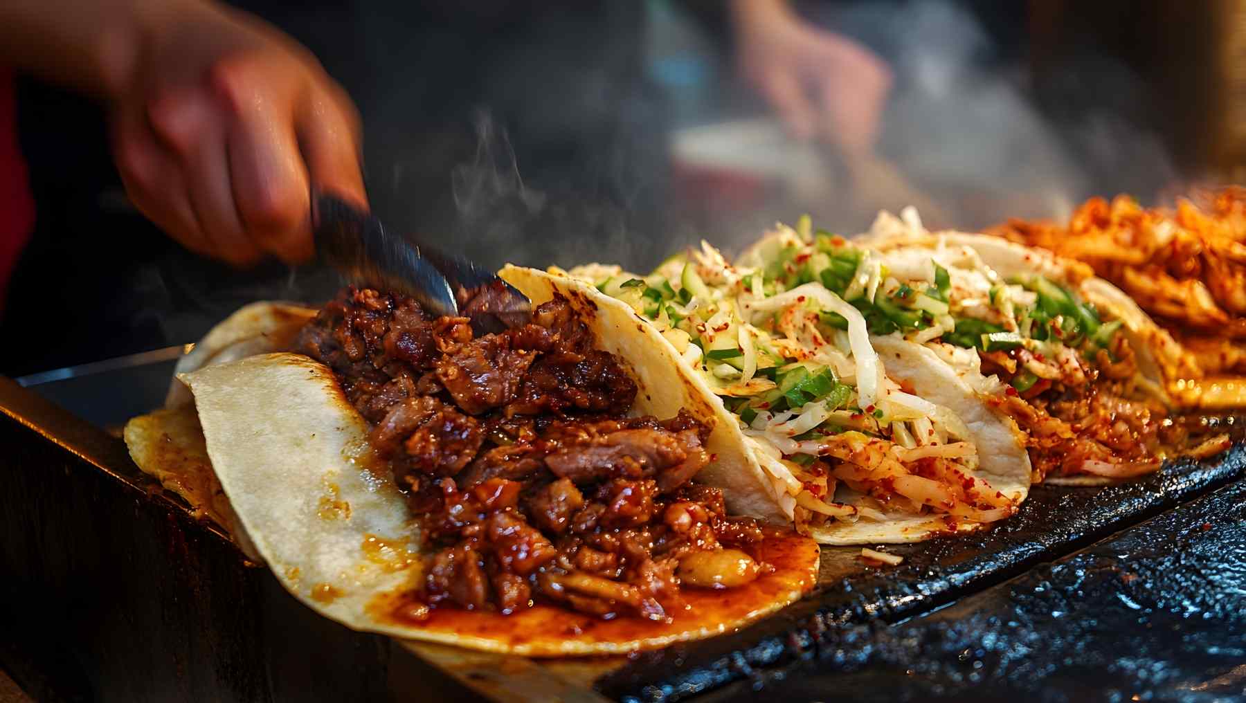 Tacos coreanos con carne bulgogi y salsa picante
