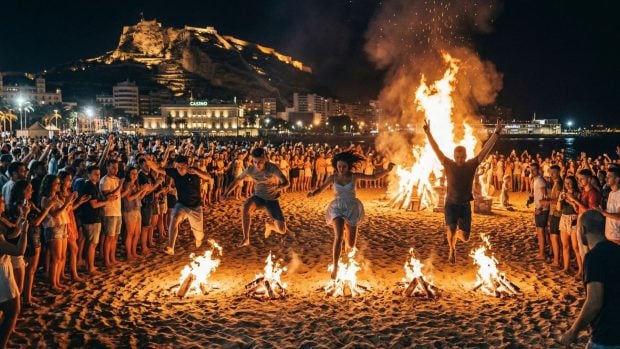 Hogueras de San Juan. Imagen generada con IA.