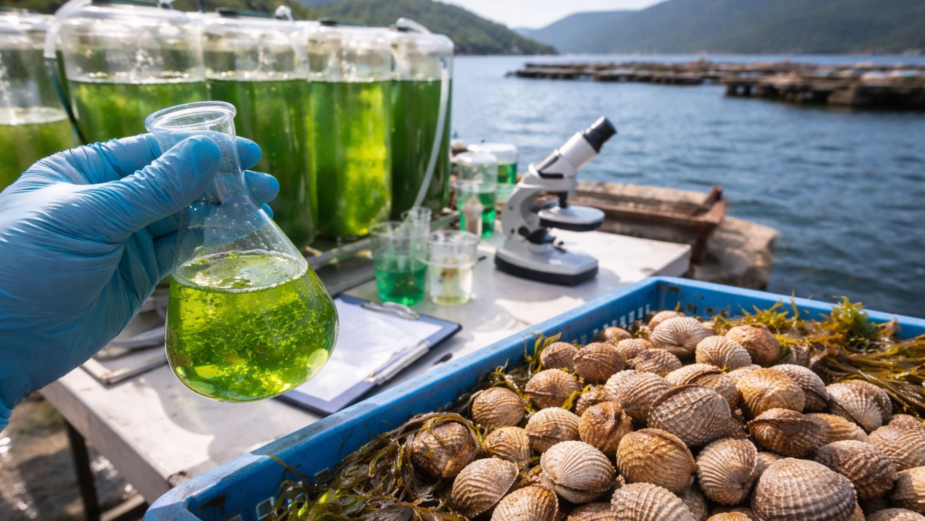 Un proyecto pionero en Galicia utiliza microalgas de alta calidad para fertilizar y mejorar las cosechas de mariscos