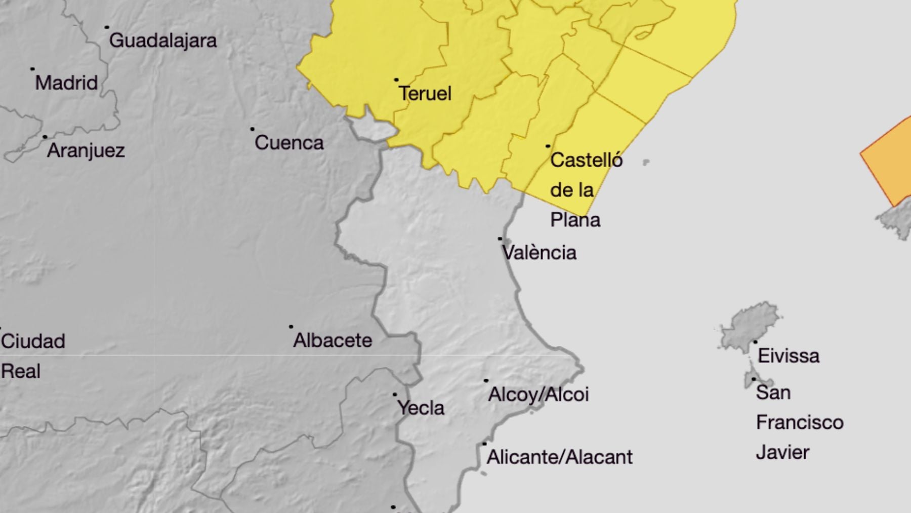 Mapa de alertas de la AEMET. (Foto: AEMET)