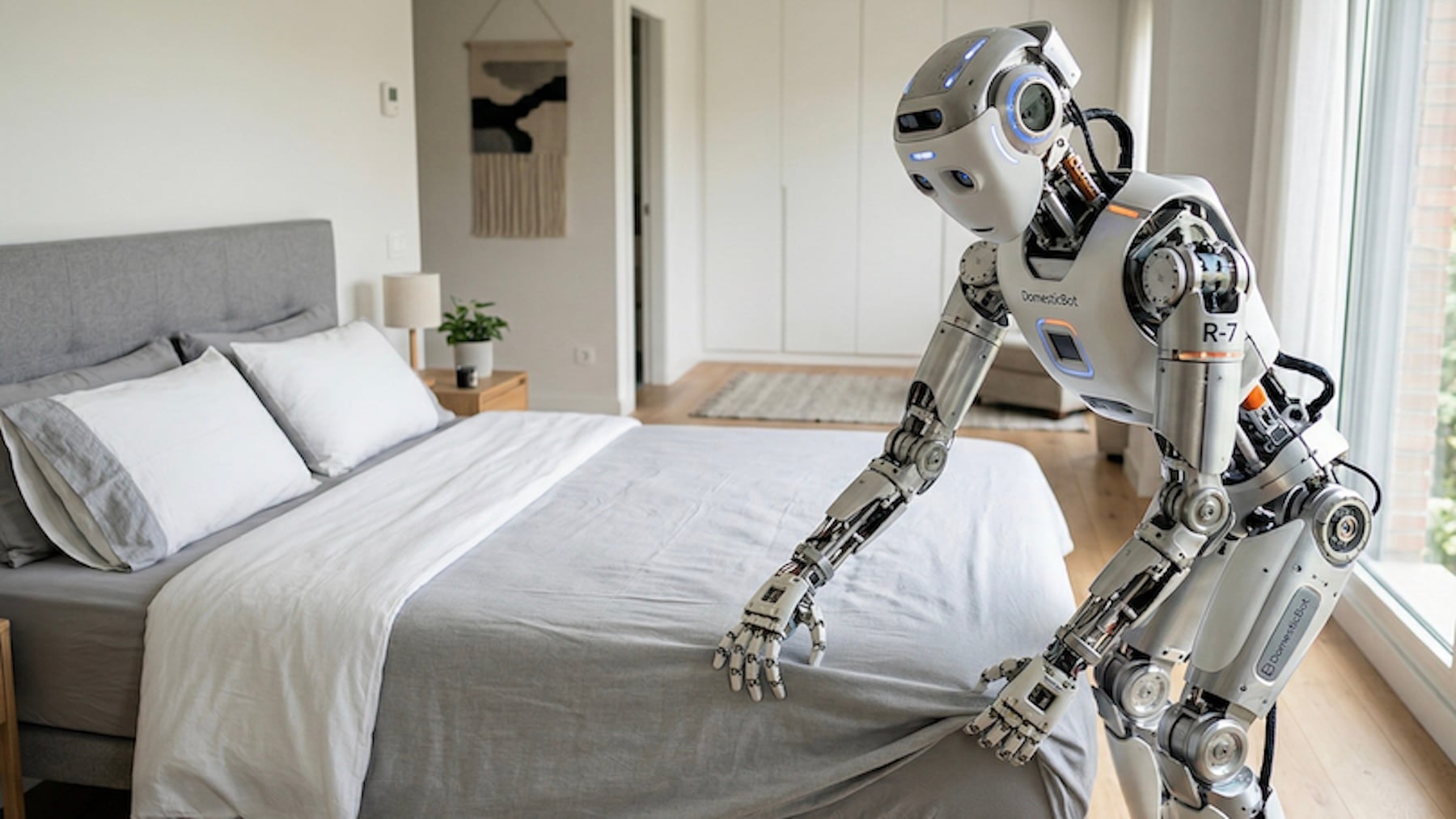 Recreación de un robot haciendo la cama.