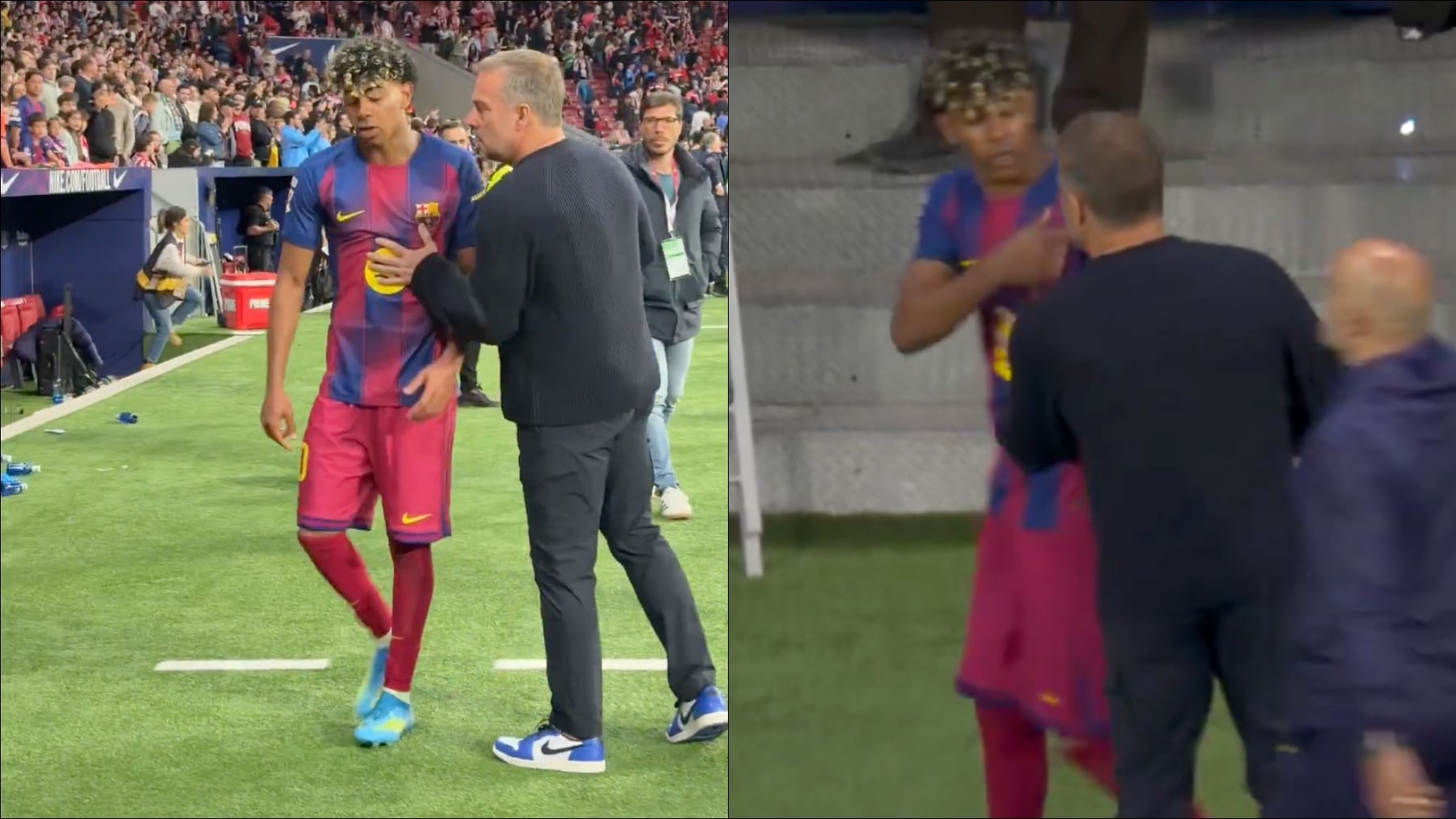 Flick y Lamine al final del Atlético 1-2 Barcelona.