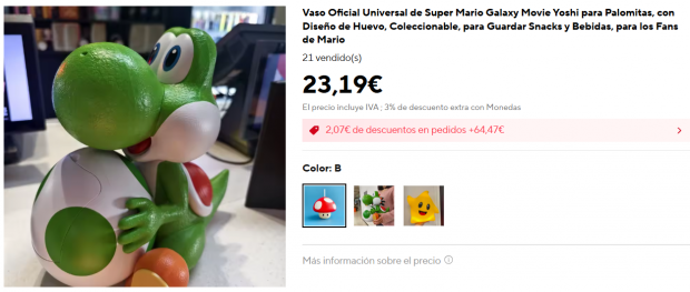 Imagen del palomitero de Yoshi, de la película Super Mario Galaxy, a la venta en AliExpress.