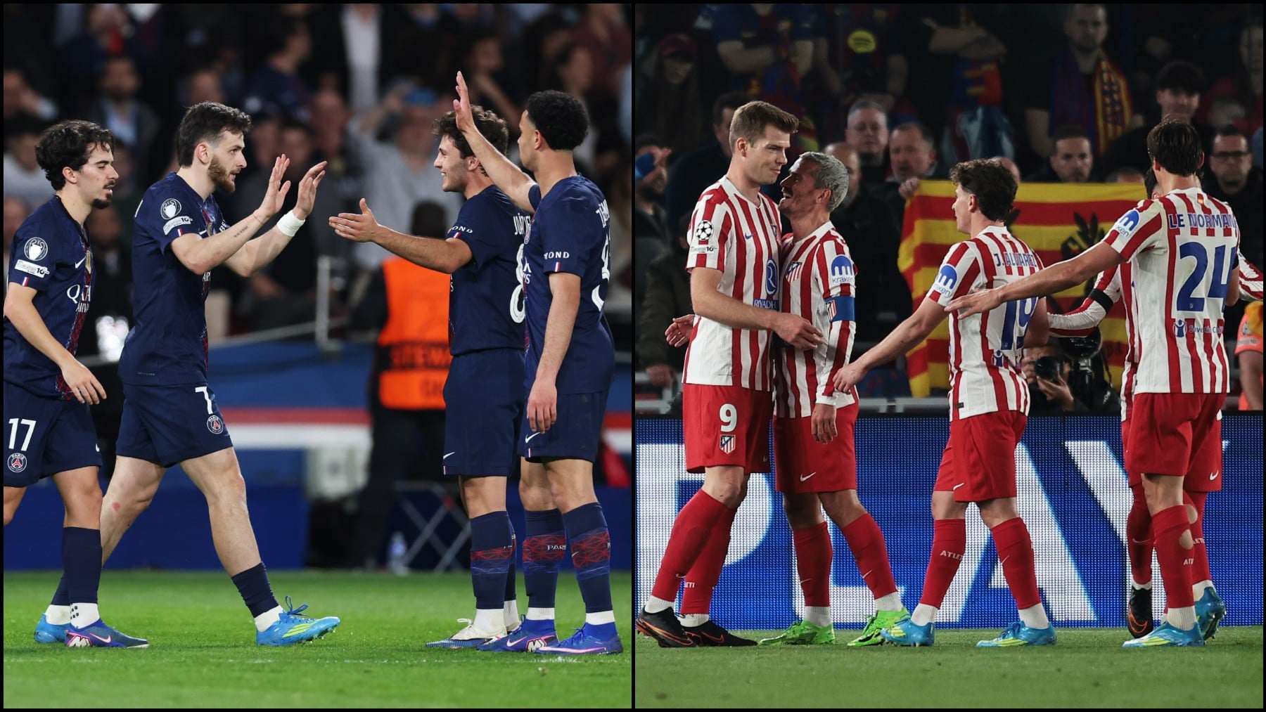 Los jugadores del PSG y del Atlético celebran un gol. (Getty)