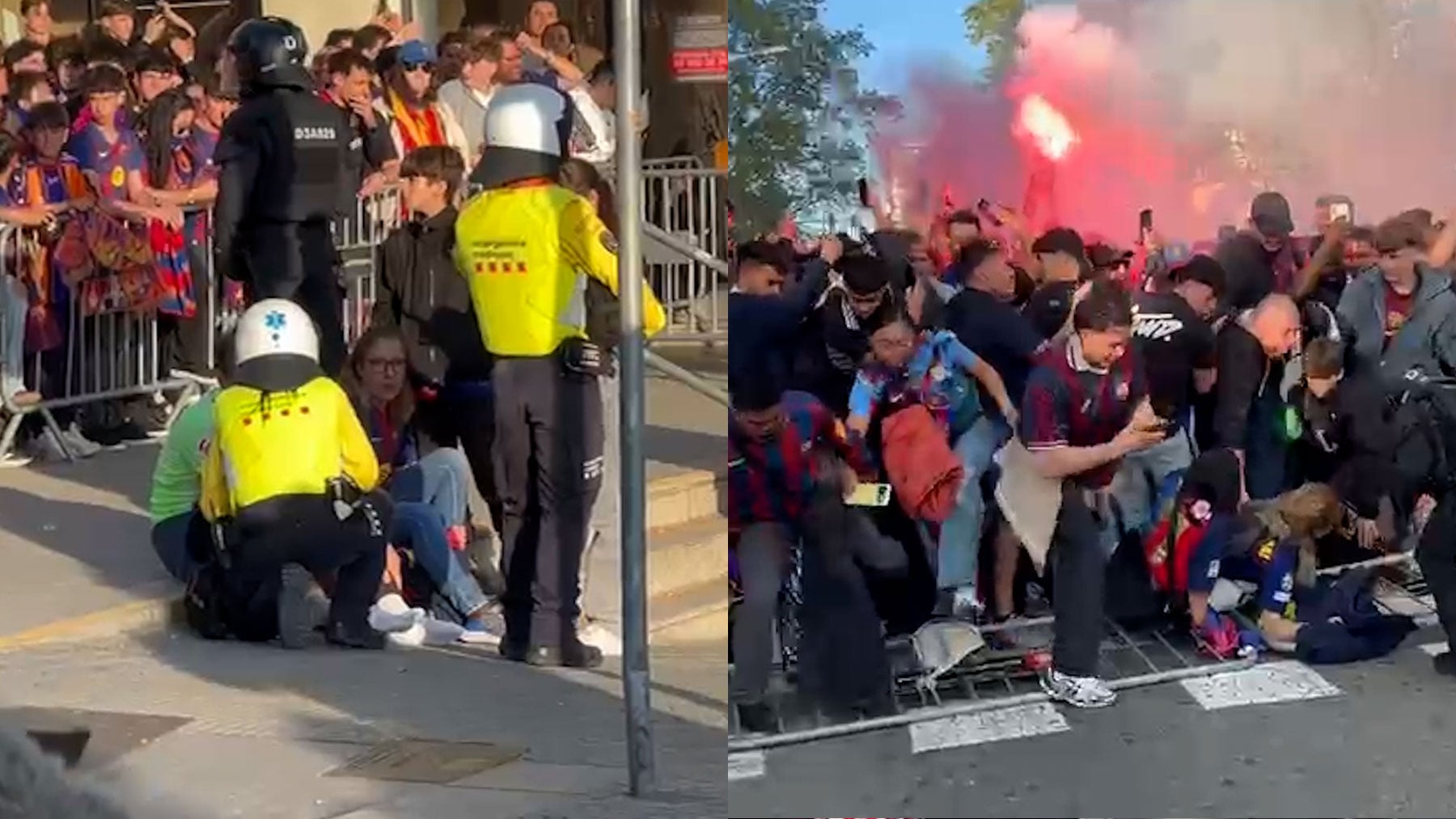 Los ultras del Barça siembran el terror: bengalas, tiran una valla y hay detenidos y heridos