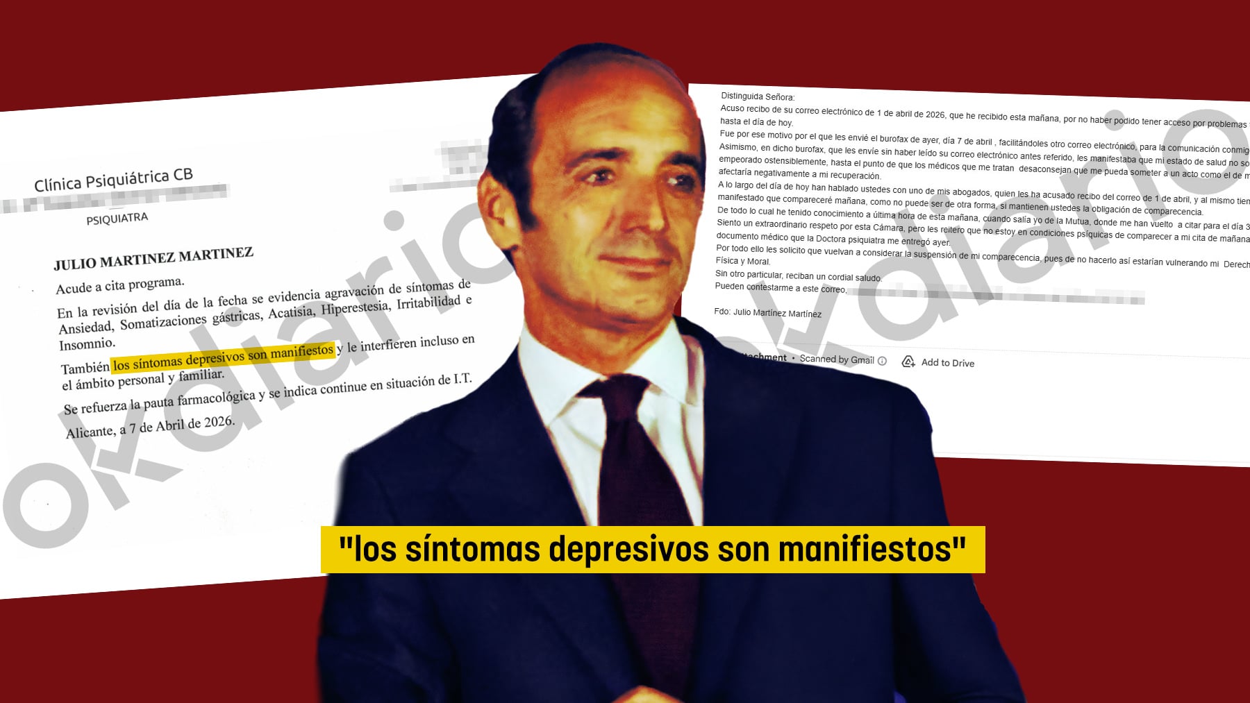 El documento del pagador de Zapatero Julio Martínez pidiendo suspender su declaración en el Senado por depresión