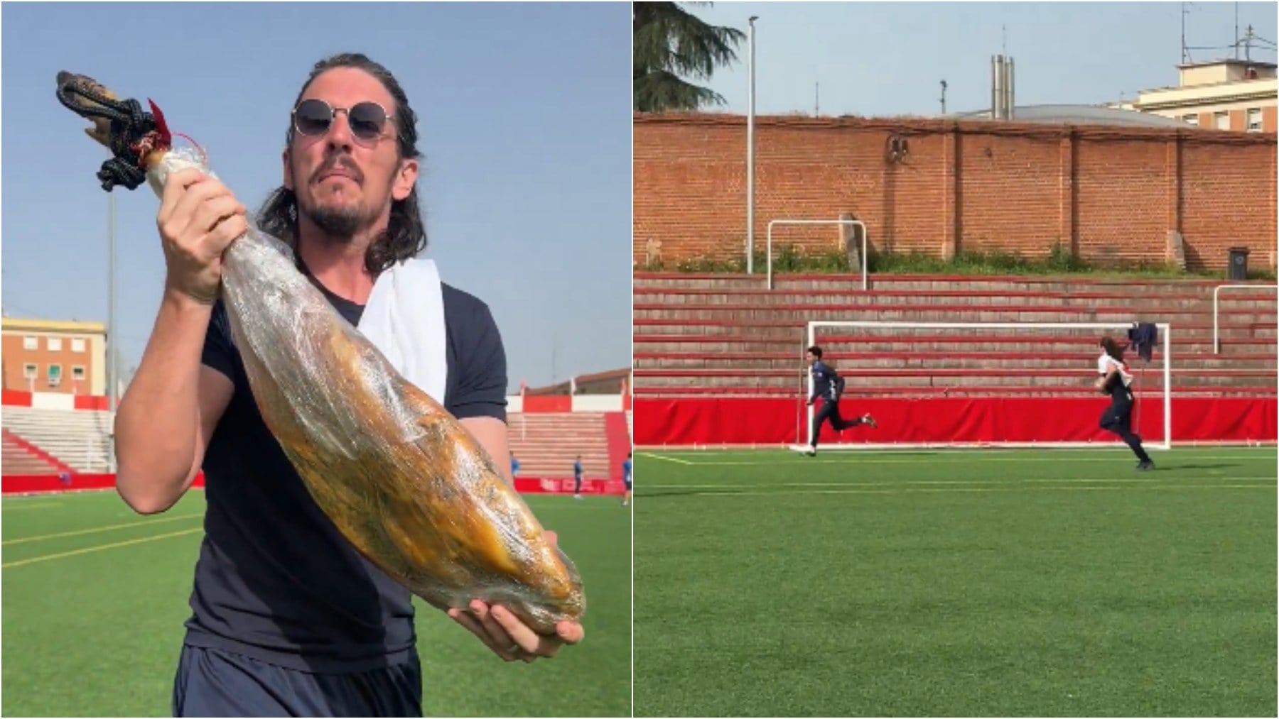 Javi Poves persigue a varios jugadores musulmanes con una pata de ibérico: ¡Come jamón!