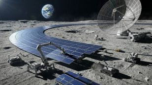 Representación del anillo lunar de Japón hecho con paneles solares.