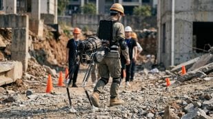 Representación de cómo se vería el robot centauro en un terreno afectado por terremotos.