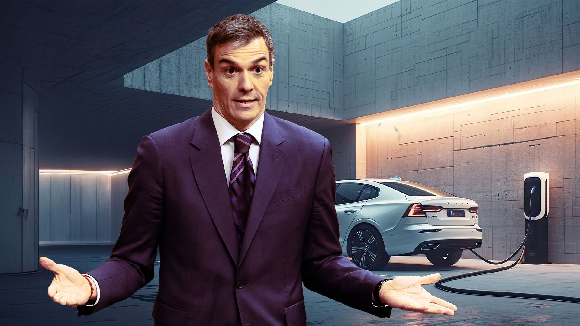 Pedro Sánchez, presidente del Gobierno, y un coche eléctrico