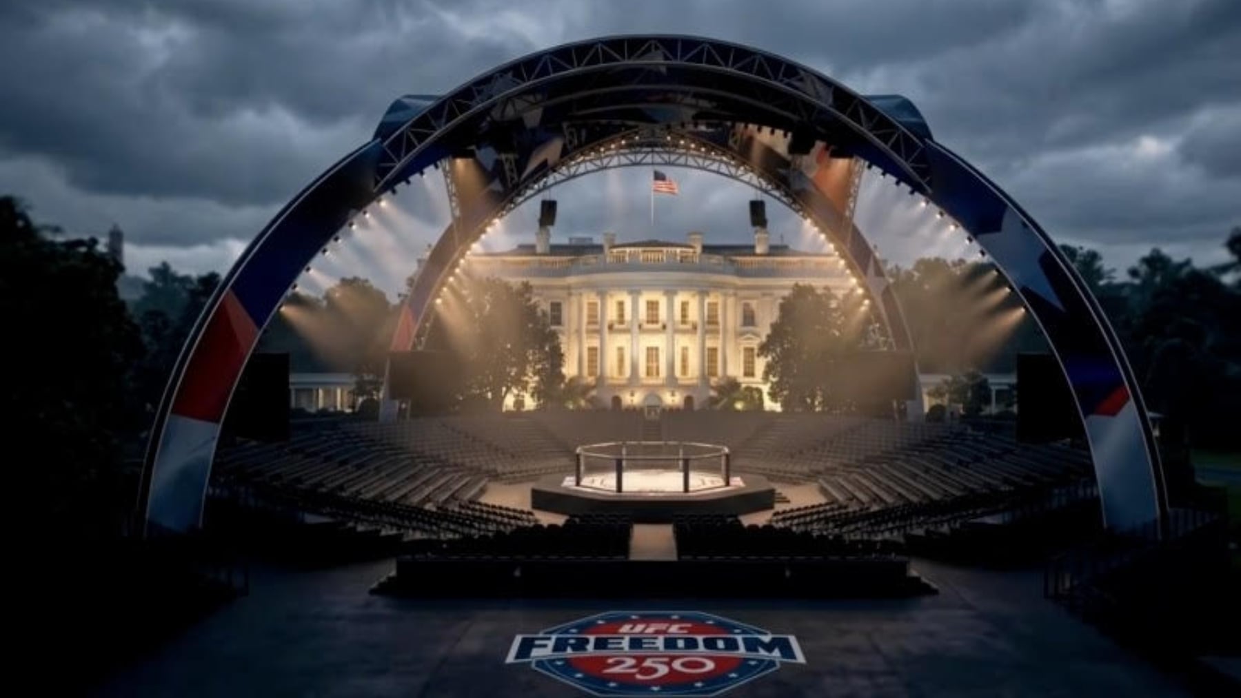 Así será el escenario del combate de Topuria en la Casa Blanca: un octágono con un arco metálico gigante