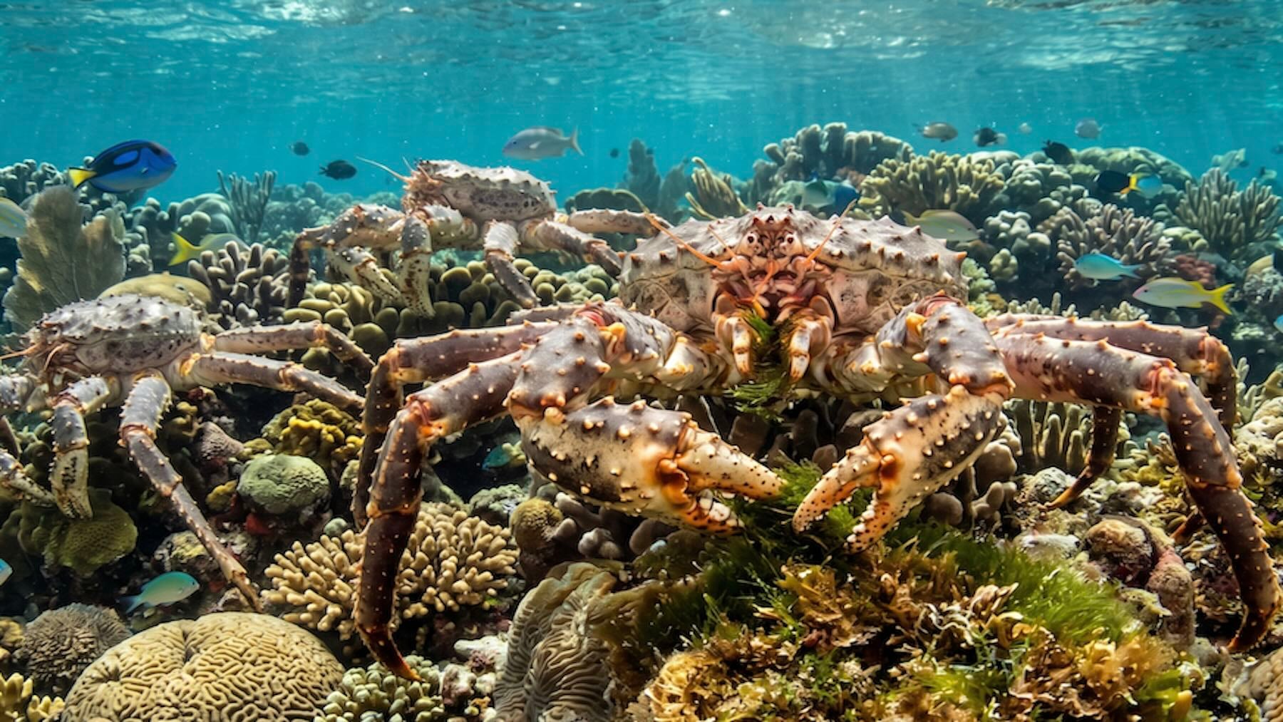 Recreación de cangrejos rey caribeños.