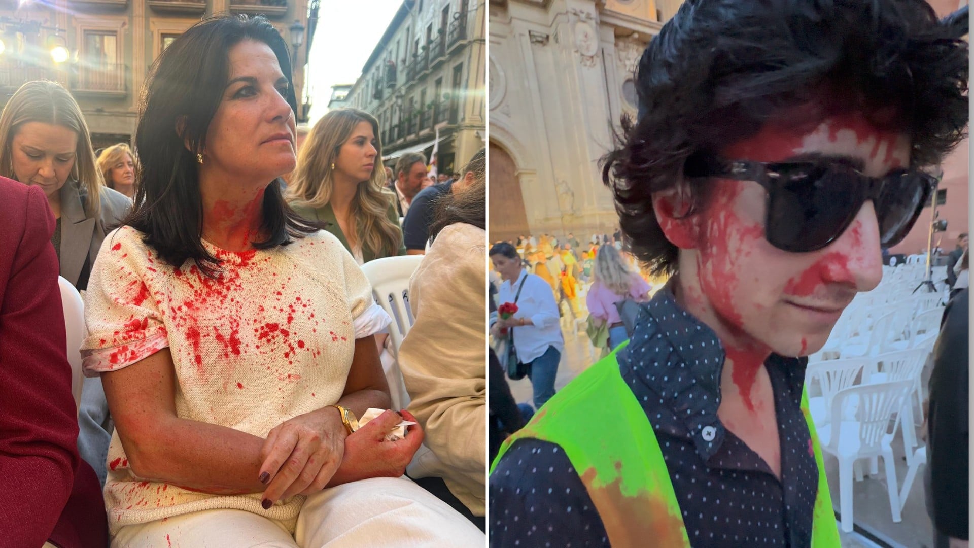 Una diputada y un afiliado de Vox sufren la violencia de los antifas en Granada y terminan llenos de pintura