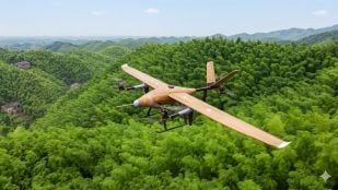 Representación realista de cómo se ve el dron de bambú de China.