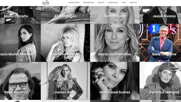 Captura de pantalla de la agencia de representaci&oacute;n de Pepe Navarro (Alf&iacute;n Producciones).
