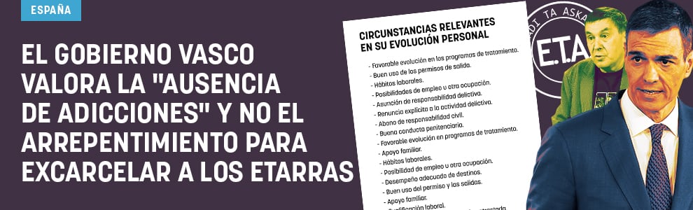 El Gobierno vasco valora la ausencia de adicciones y no el arrepentimiento para excarcelar a los etarras