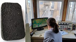 A la izquierda, material creado con residuos. A la derecha, la alumna kazaja. (Foto: medio kazajo Egemen)