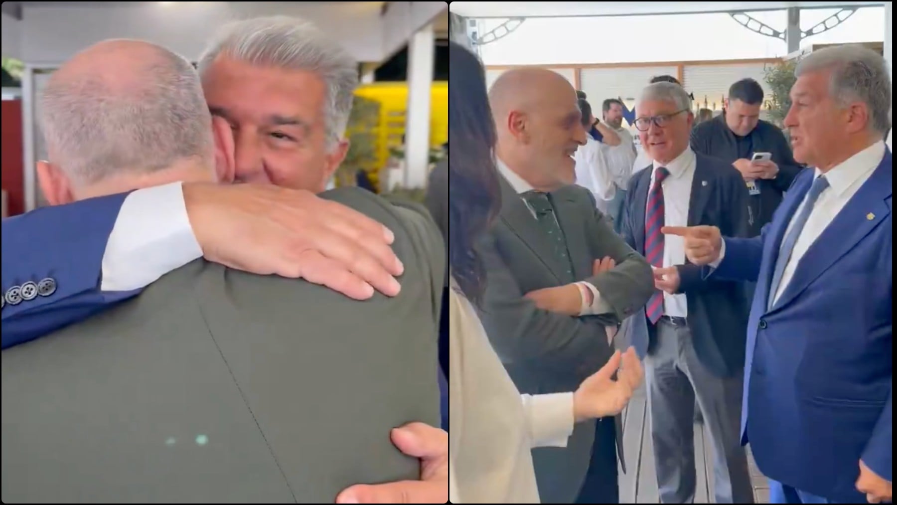 Tebas y Laporta son uña y carne: abrazos, complicidad y almuerzo juntos en el Conde de Godó