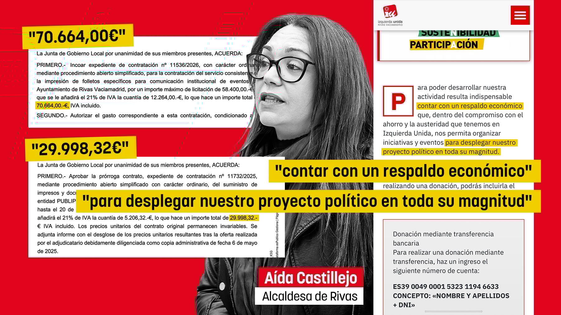 IU pide donaciones en Rivas para su proyecto político mientras gasta 100.000 € de dinero público en autobombo