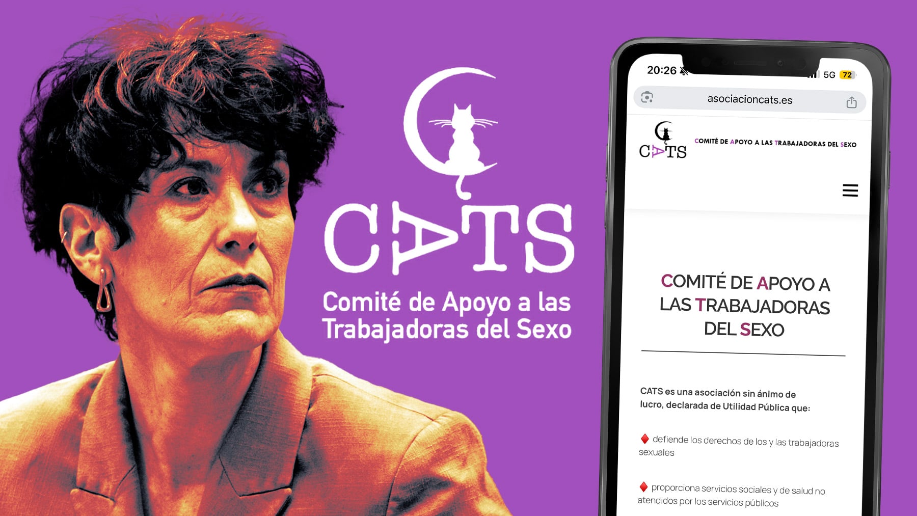 La ministra Elma Saiz y la web de la asociación CATS.