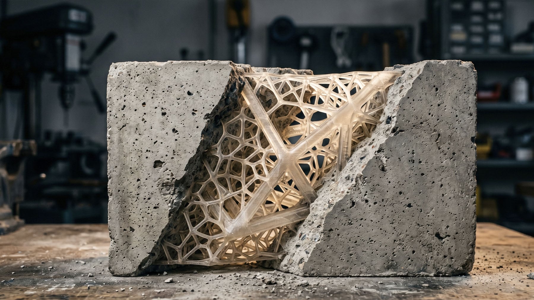 Recreación del polímero funcionando en hormigón. Foto: ilustración propia.