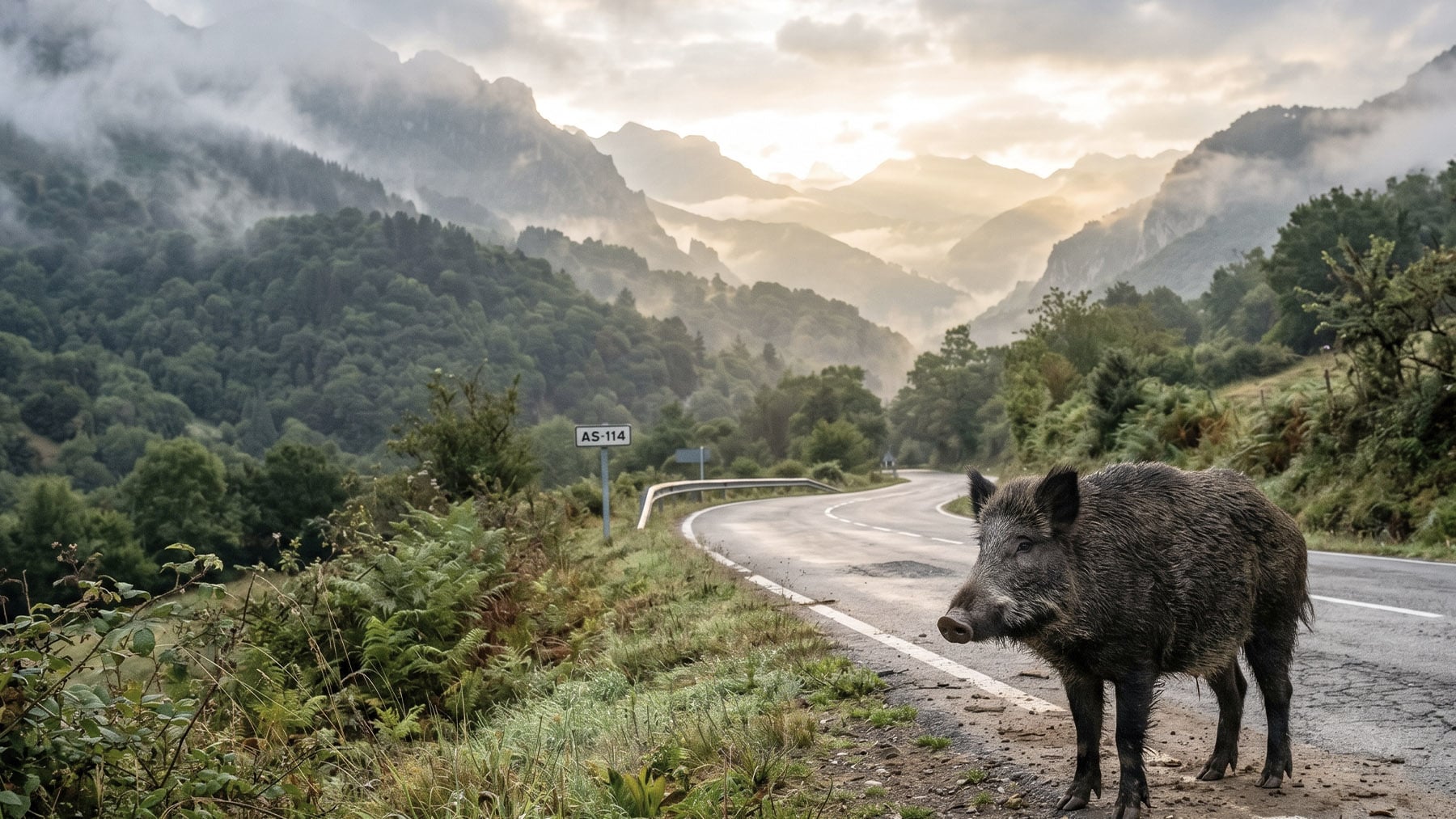 Jabalí cruzando una ruta. Foto: ilustración propia.