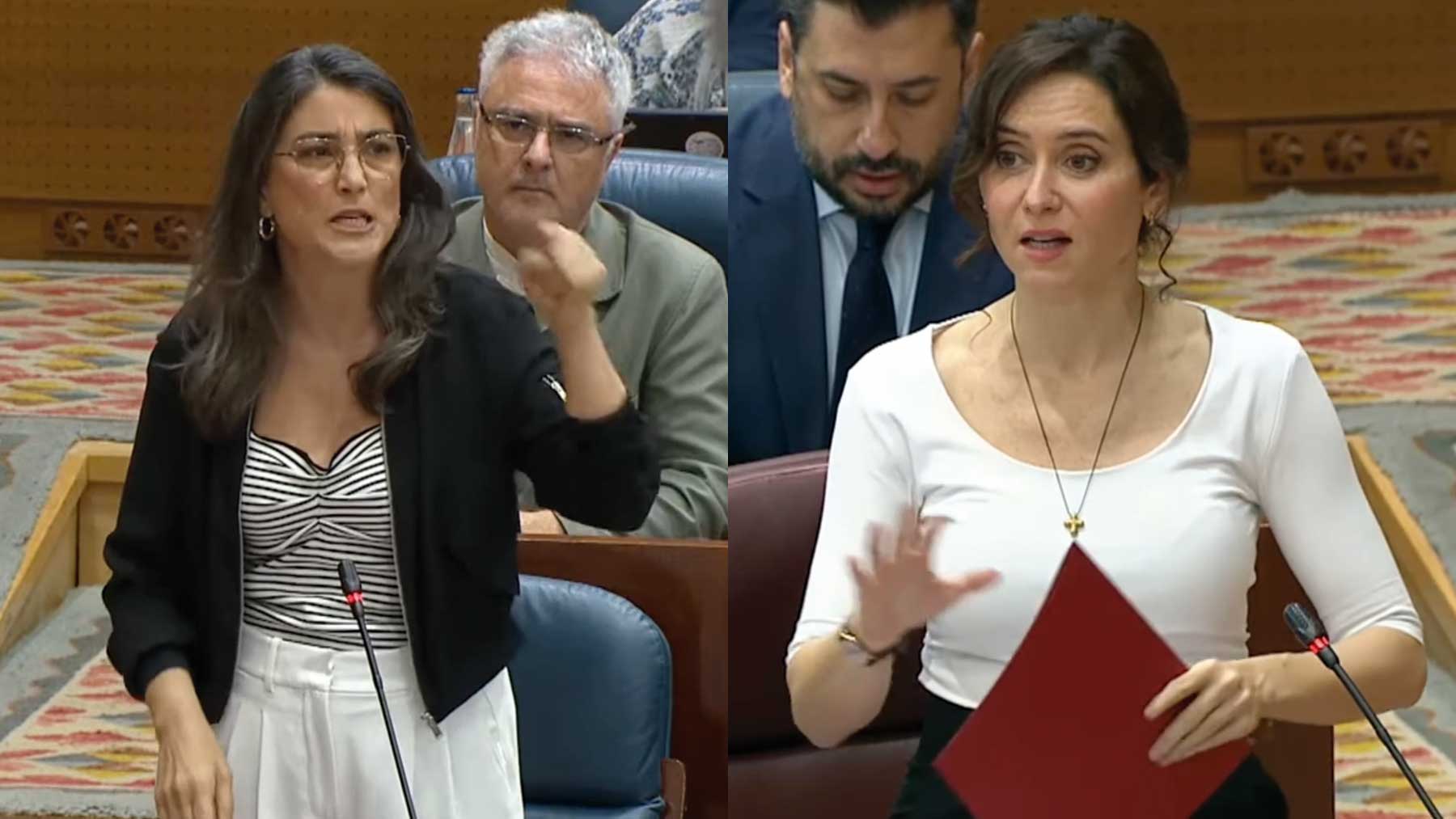 La presidenta Isabel Díaz Ayuso y Manuela Bergerot (Más Madrid).