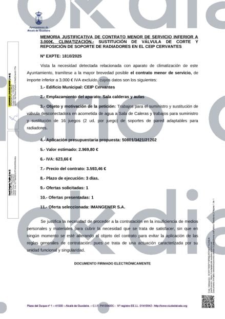 Contrato firmado por Leo Chaves adjudicado a la empresa del novio de la alcaldesa de Alcal&aacute; de Guada&iacute;ra. 