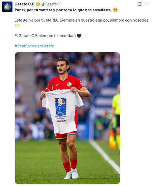 Mensaje del Getafe C.F. tras el gesto de Juan Iglesias en el partido contra la Real Sociedad. (X)