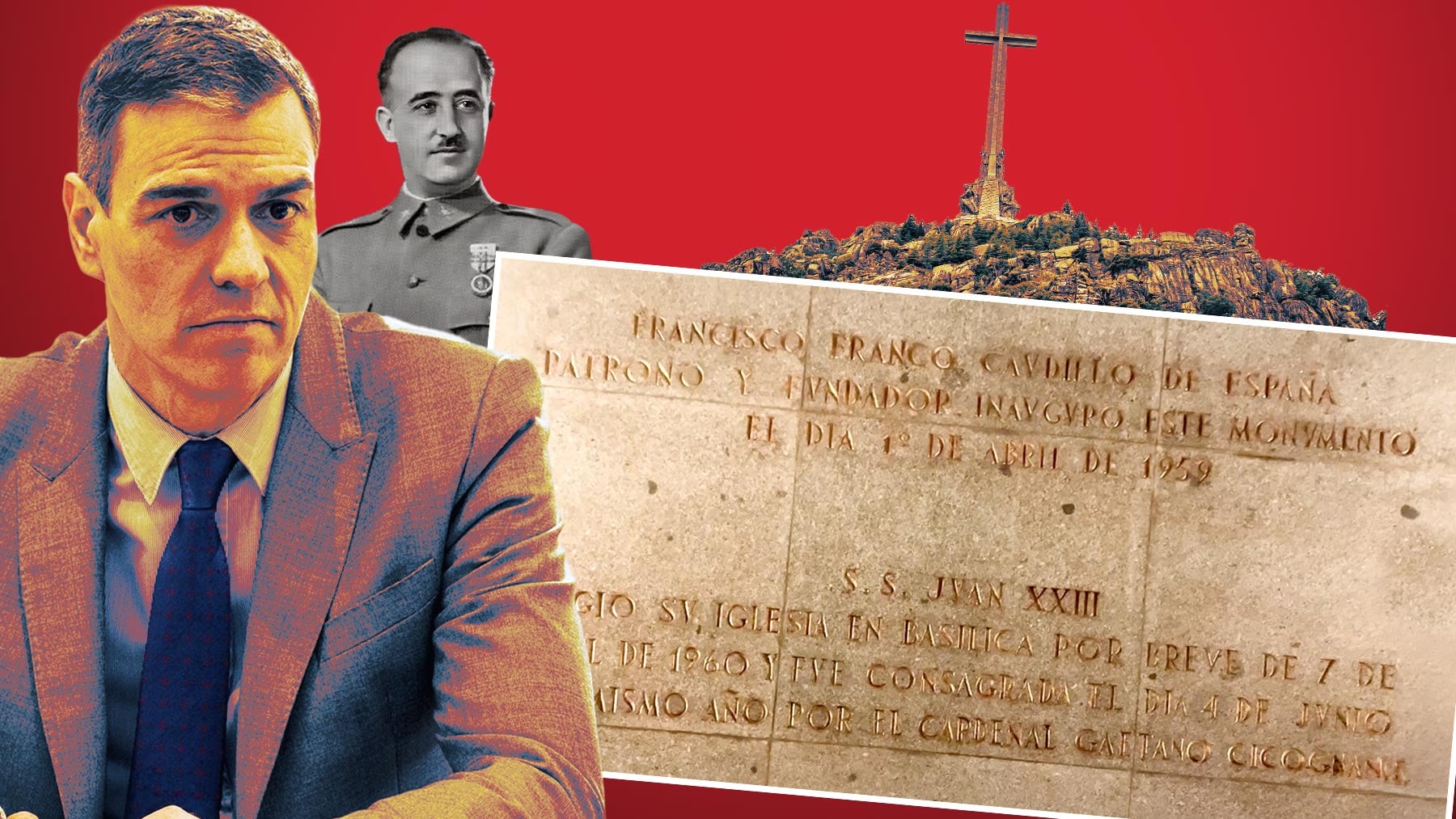 Sánchez incumple su Ley de Memoria: la placa con la leyenda Francisco Franco, Caudillo de España sigue en el Valle de los Caídos